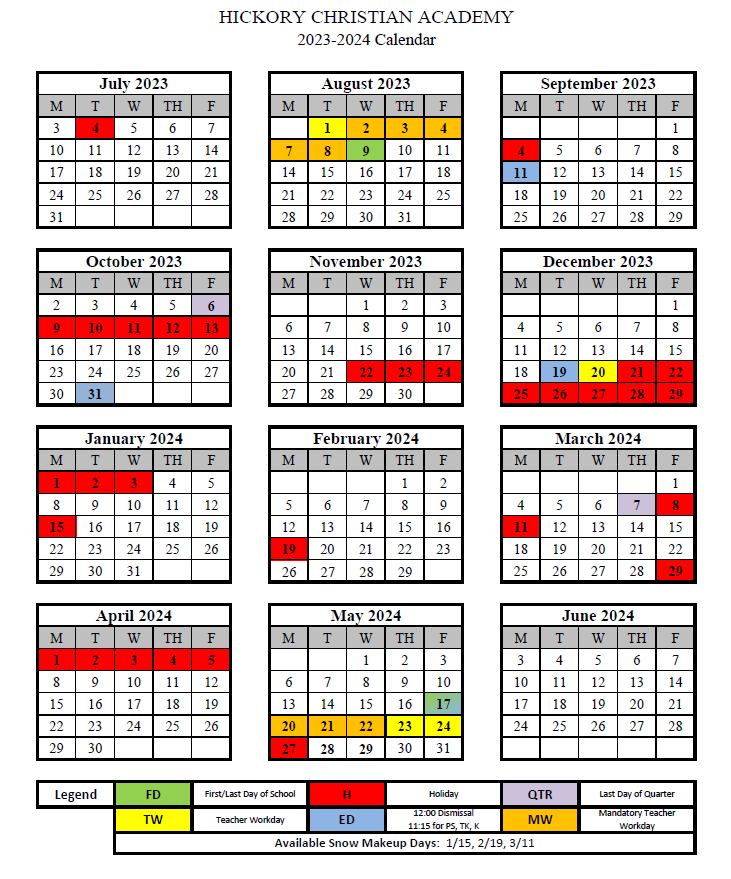 HCA 2023-2024 School Calendar
